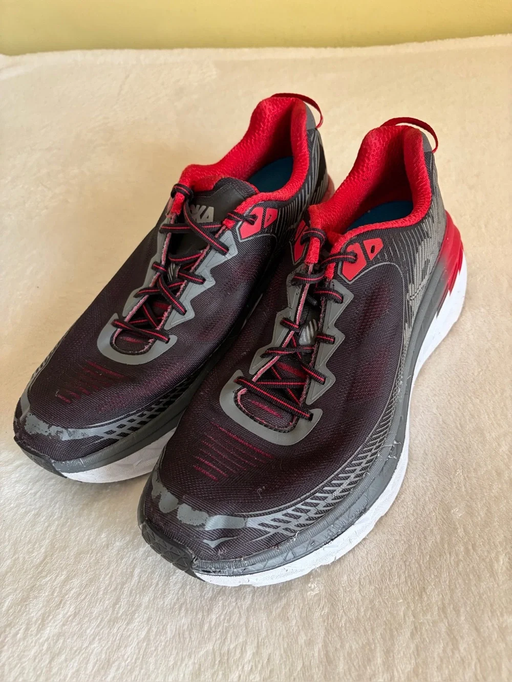 Hoka One One Men's Black and Red Athletic Running Shoes